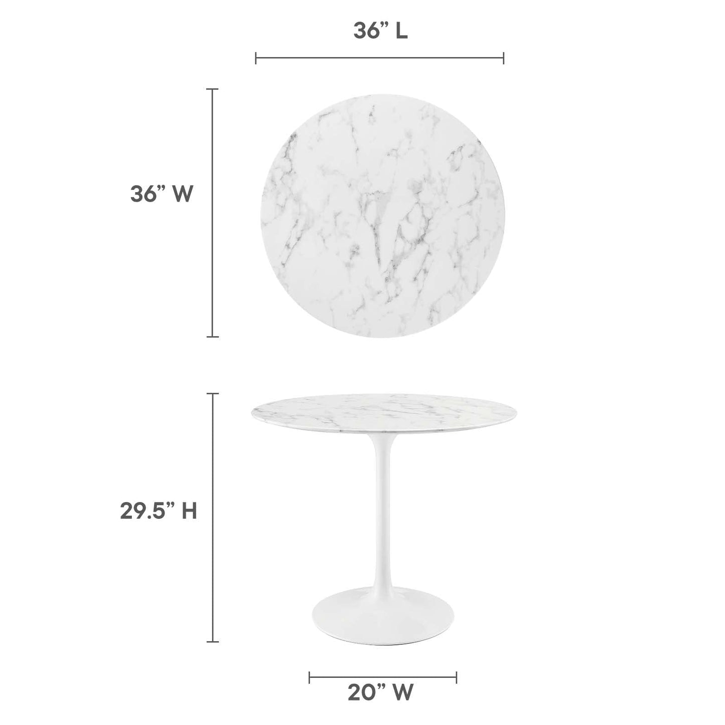 Modway Lippa Round 36" Mid-Century Modern Artificial Marble Dining Table in White