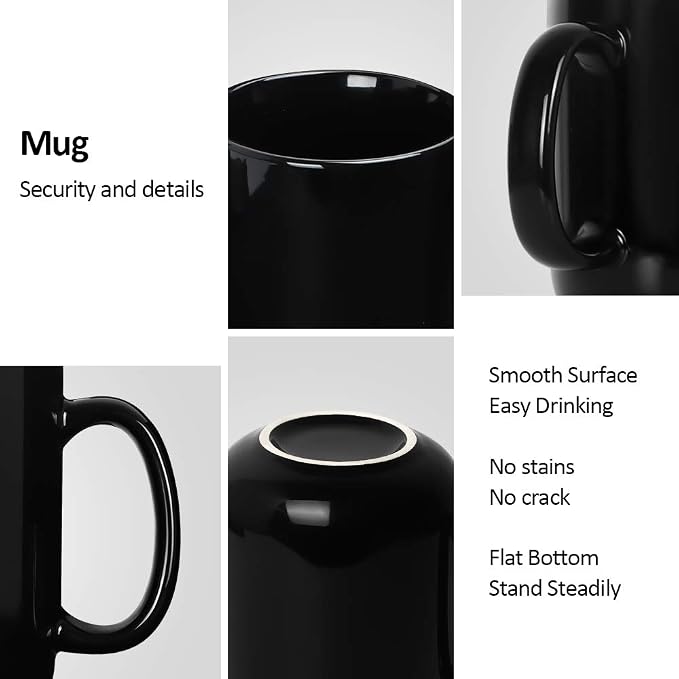 harebe 20 OZ Large Coffee Mug, Smooth Ceramic Tea Cup for Office and Home, Big Capacity with Handle, Black