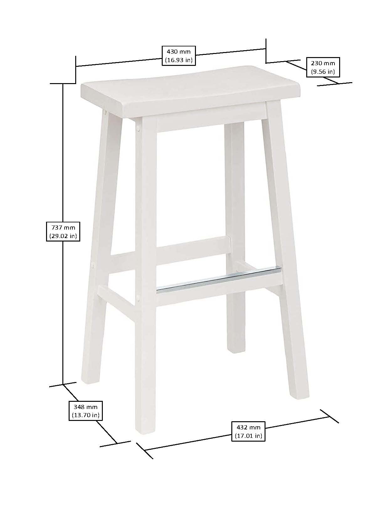 Amazon Basics Solid Wood Saddle-Seat Counter Height Bar Stools for Kitchen Island and Home Bar with Footrest, 29-Inch Height, White, Set of 2