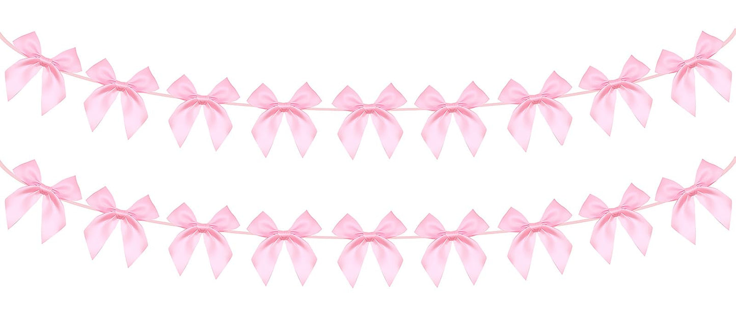 2pcs Pink Bow Garland Banner, Pink Ribbon Bow Party Decorations for Baby Shower Girls Bow Coquette Birthday Party Decor