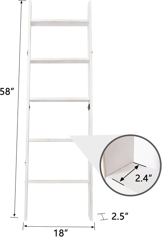 5-Tier Blanket Ladder – 4.8 Ft Wall Leaning Quilt Rack, Farmhouse Blanket Storage for Living Room, Bedroom & Bathroom – Rustic Decorative Wooden Towel & Quilt Holder, Easy to Assemble