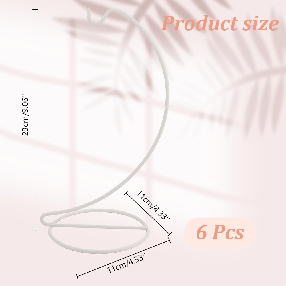 DELORIGIN 6pcs Ornament Display Stand Hanger Holder Glass Globe Iron Wire Stand Hanging Hook Rack for Christmas Lanterns Hanging Air Plant Terrarium Witch Ball Decor DIY Art Craft Display(White)