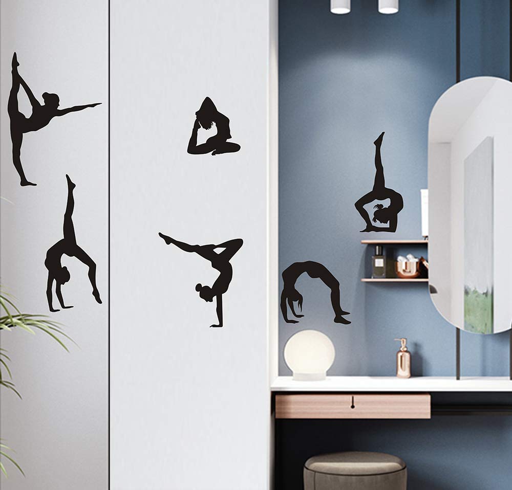 Gymnastics Wall Decals Silhouettes Sport Art Girl Vinyl Decals Wall Sticker Fits Kids Room Decor Home Wall Decor Set of 6 (7.87”H X 23.62”W)