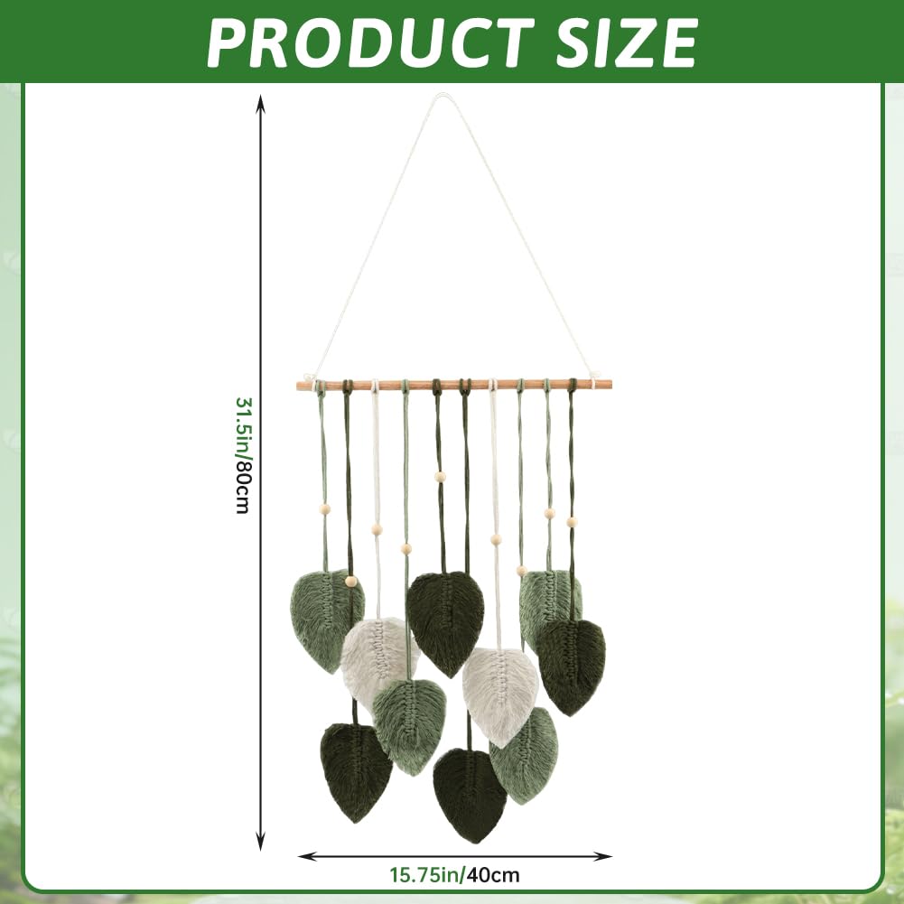 LORGVEXN Macrame Wall Hanging Leaves Tapestry, Handmade Woven Tapestry, Chic Yarn Tassels Leaf Wall Art Decor for Bedroom Living Room Office Apartment (green)