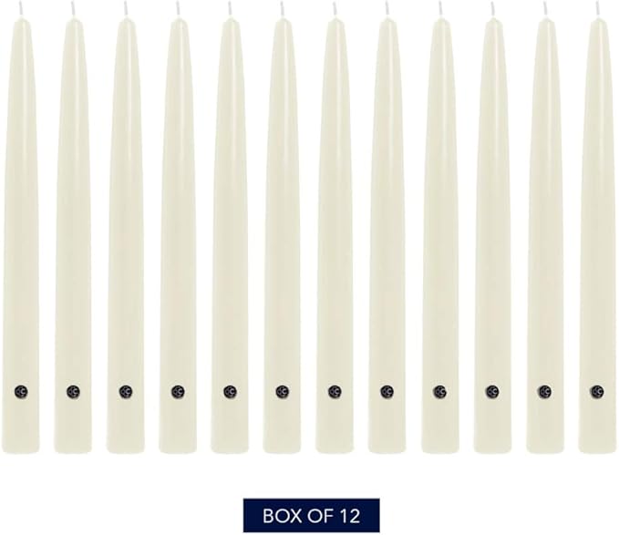 Colonial Candle Unscented Taper Candle, Handipt Collection, Ivory, 10 In, Pack of 12 - Up to 8 Hours Burn