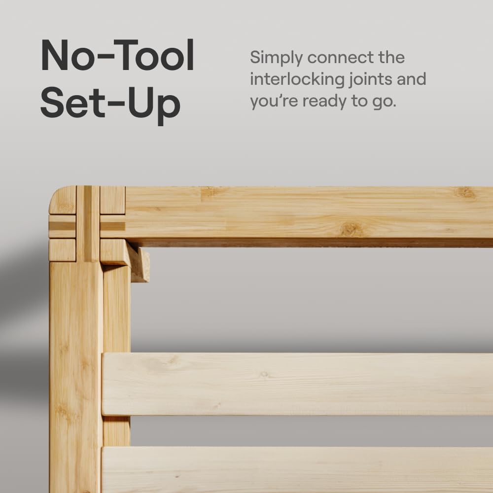 Nectar Bamboo Platform Bed Frame - Twin - Natural - Floating Center Support Legs - 12” Height - Easy Tool Free Set Up - Contemporary and Durable - Sturdy Wooden Support Slats - Holds Up to 500 Pounds