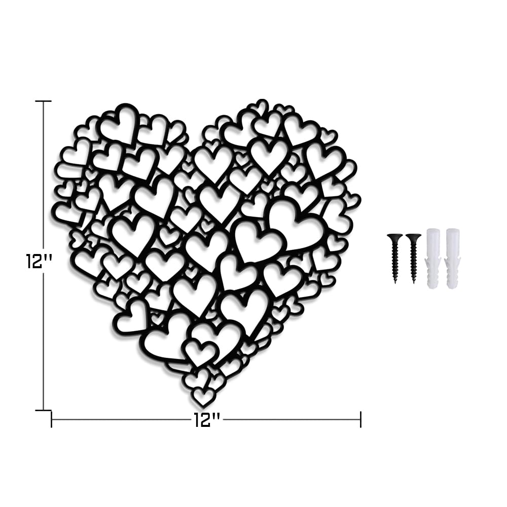 XORT Heart Wall Decor, Metal Love Heart Wall Art, Heart Metal Art, Love Sign for Valentine's Day Bedroom Living Room Decoration, Black, Iron