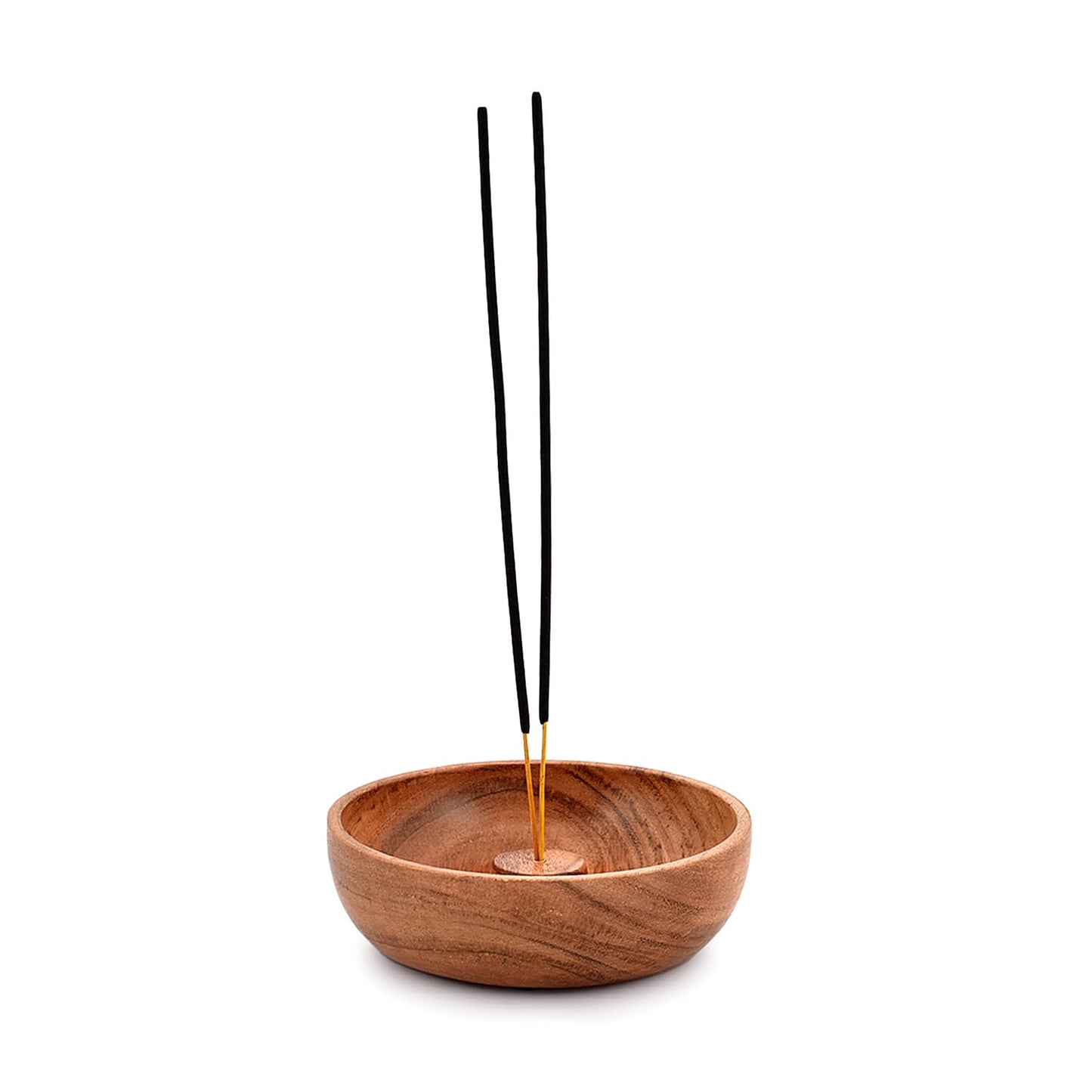 Samhita Acacia Wood Round Incense Stick Holder,Incense Burner, Ash Cather and Aromatherapy Ornament Home Décor (5" x 5" x 1.5")