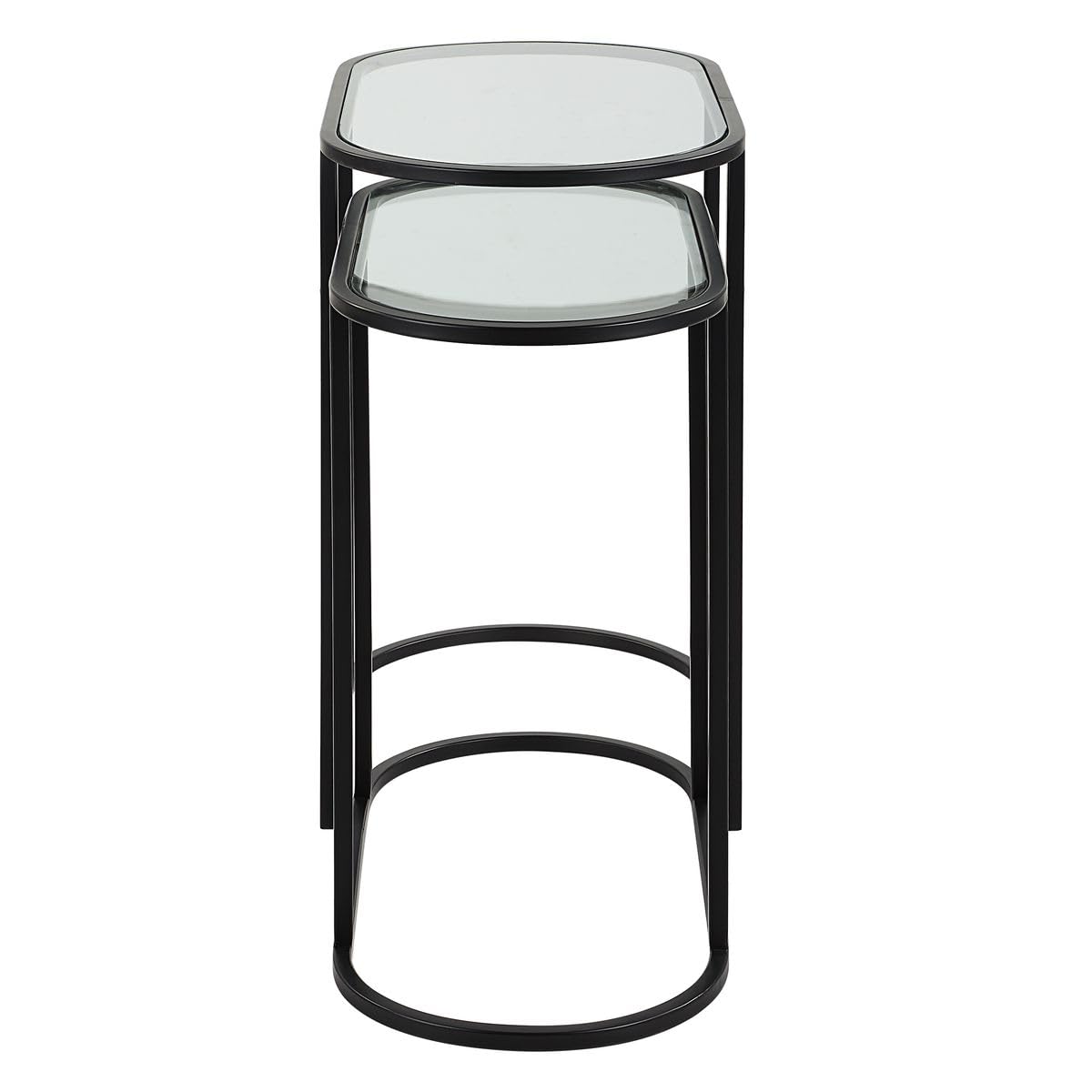 Haus Appeal Apricot Lane Nesting Tables (Set of 2) | Matte Black Finish | Iron/Glass Construction | Transitional Accent Furniture | Ideal for Living Rooms & Family Rooms | W23034