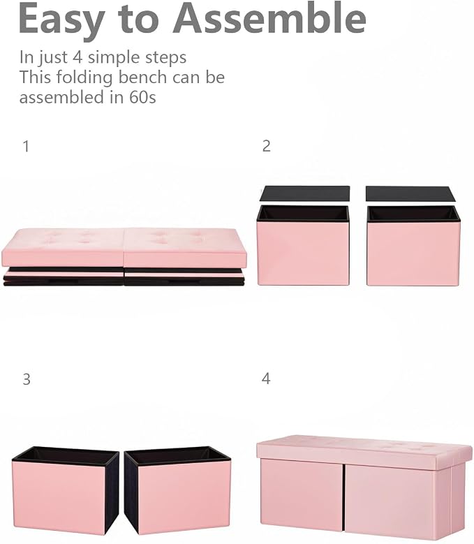 AmasSmile Footrest Ottoman Bench with Storage,34Inch Pink Velvet Footstool, Coffee Table, Padded Seat, Storage Chest,Blanket Store with Flipping Lid for Livingroom and Bedroom