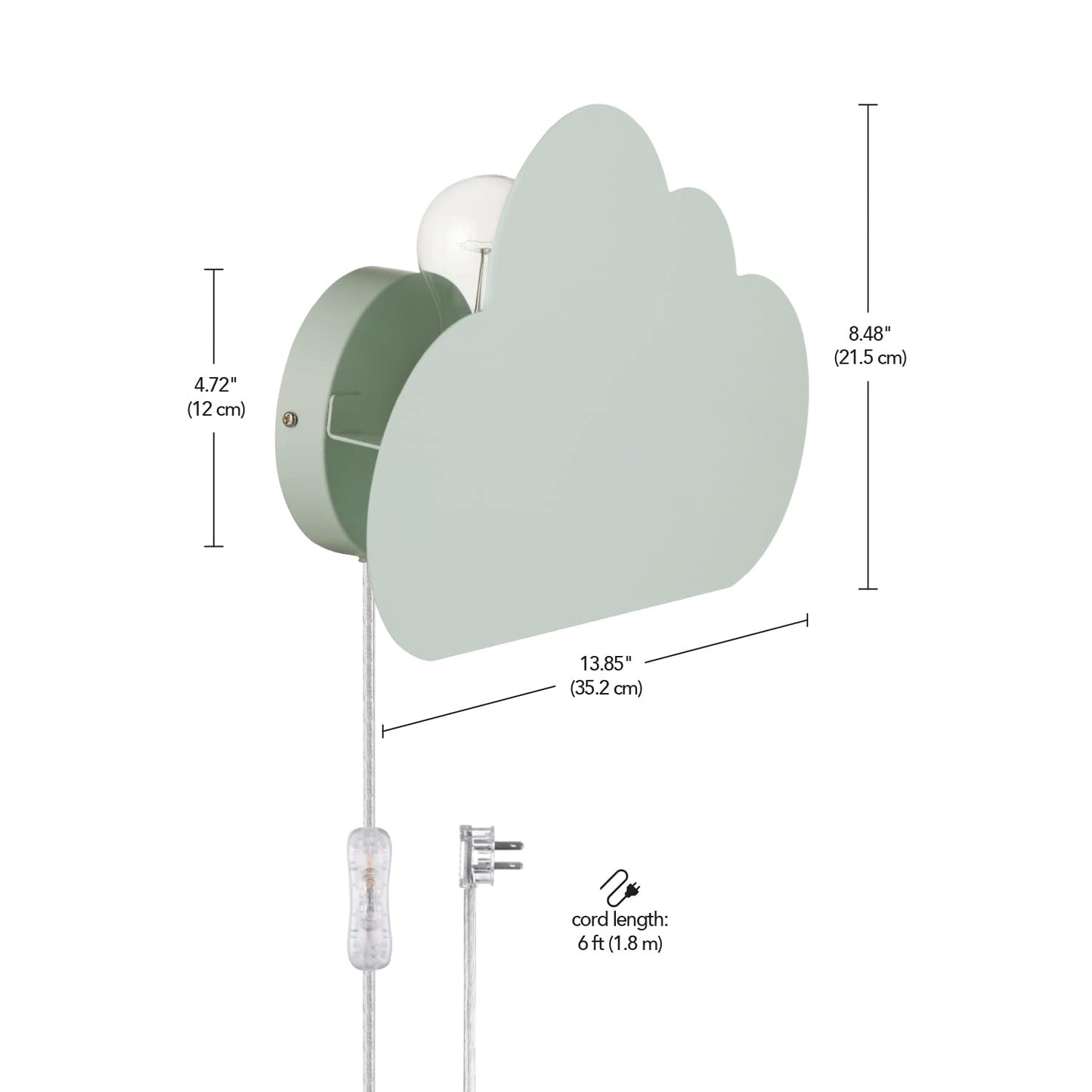 Globe Electric Nimbus 1-Light Floating Cloud Plug-in Wall Sconce, Matte Mint, 6ft Clear Cord, Inline On/Off Rocker Switch, Bulb Not Included