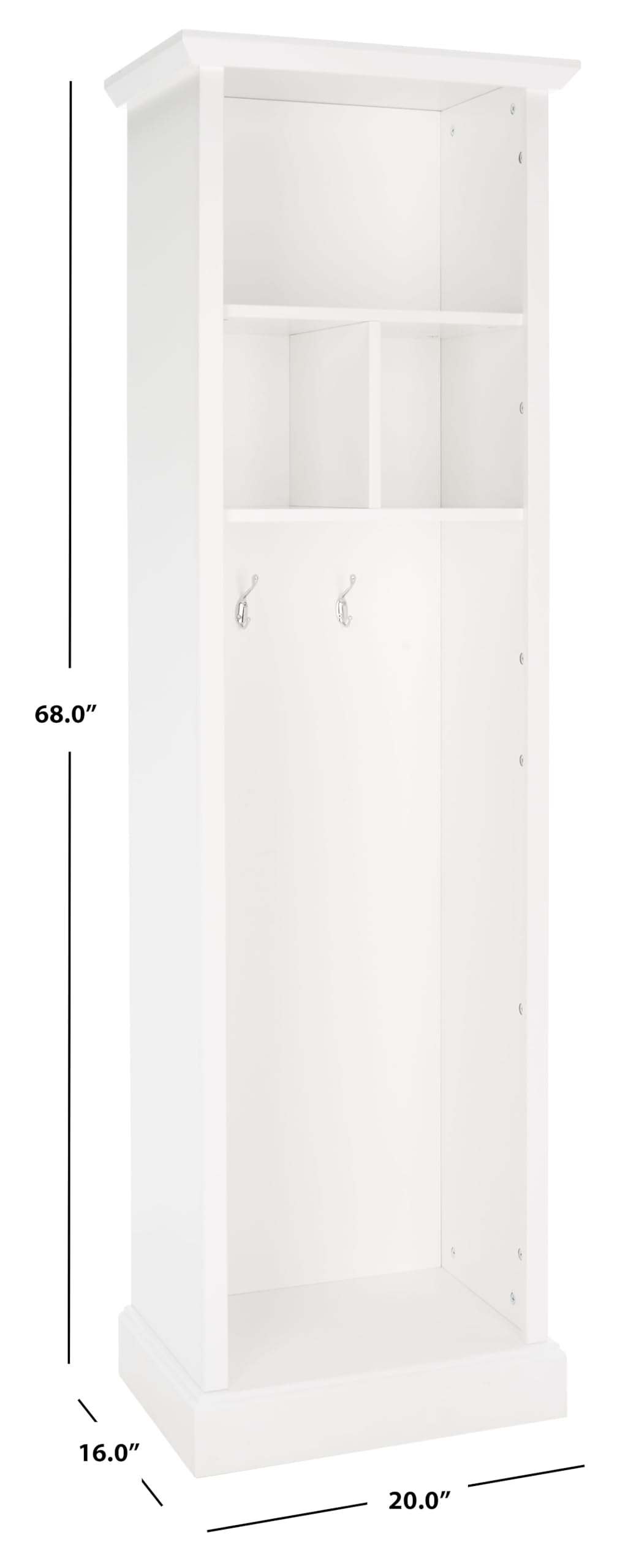 SAFAVIEH Home Collection Layli Farmhouse Antique White 4-Shelf 2-Hook Top Storage Hall Tree (Fully Assembled)