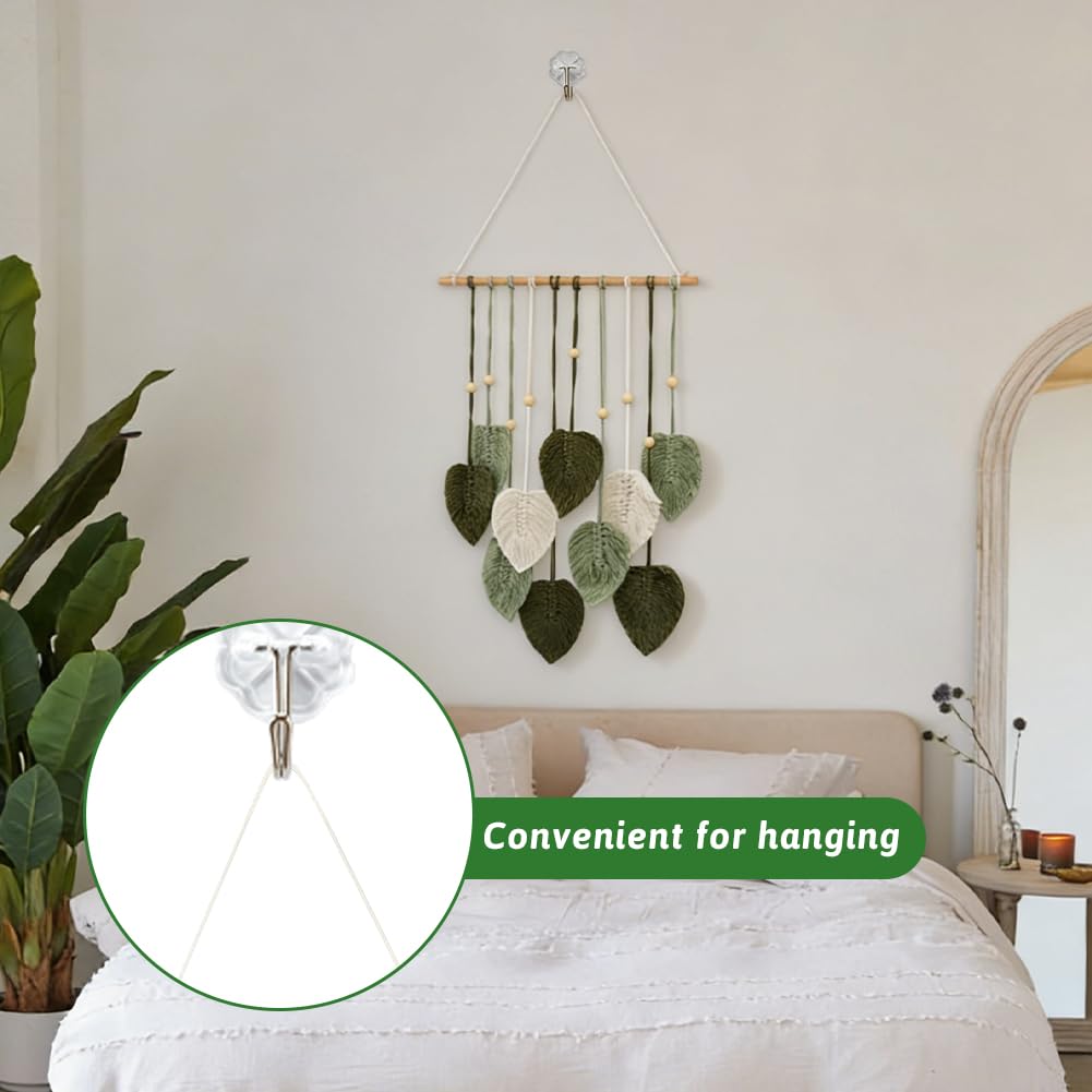 LORGVEXN Macrame Wall Hanging Leaves Tapestry, Handmade Woven Tapestry, Chic Yarn Tassels Leaf Wall Art Decor for Bedroom Living Room Office Apartment (green)
