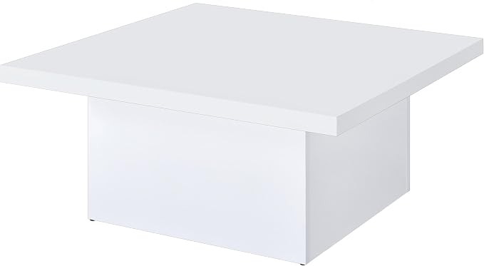 Coaster Home Furnishings - Devar - Wood - Square Coffee Table with Pedestal Base, Geometric Design and Contemporary Style - Living Room - White High Gloss - 710898