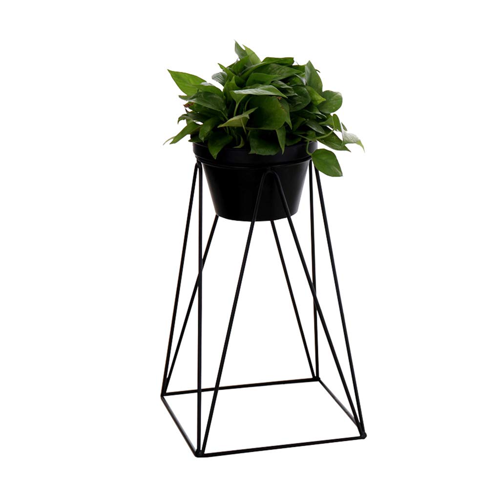 KAJIAO Metal Flower Pot Stand Indoor Balcony Decoration Plant Pot Display Shelf Outdoor Anti-Corrosion Iron Art Floor-Stand Support Rack(Black,L)