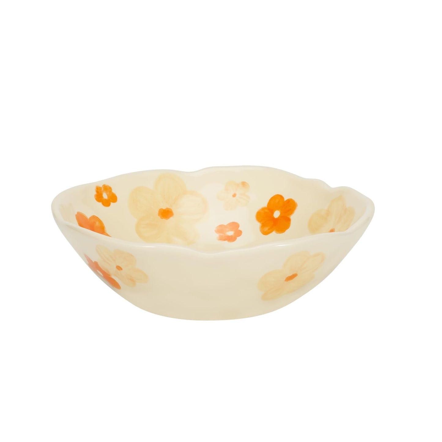 Koythin Salad Bowls, Cute Orange Flower Ceramic Bowls, Cream Yellow Serving Bowl for Pasta, Cereal, Fruit, Soup, Rice, Dishwasher and Microwave Safe (Orange Flower Set of 1)