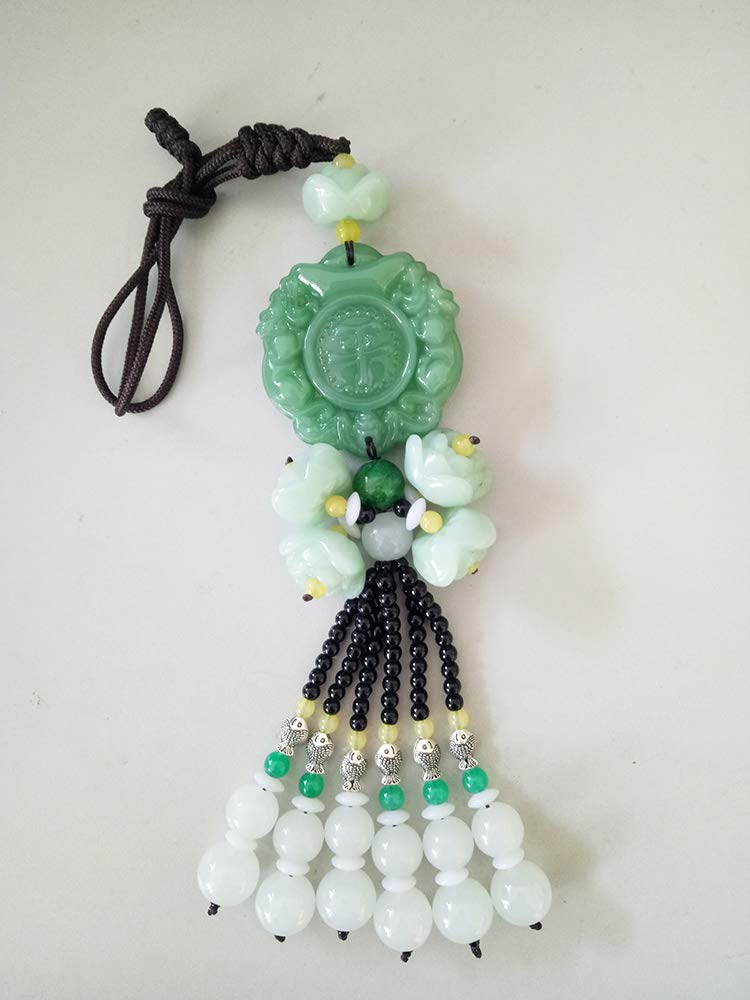 Chinese Traditional Style Green Crystal Hanging Decoration House Door Window Charm Hanging Pendant Amulet Pray for Luck Safety (Lucky and safe)