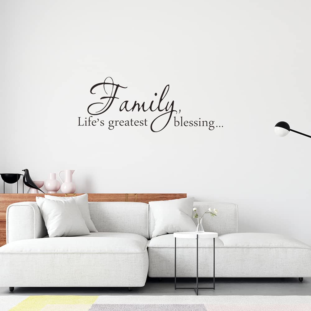 Family Life's Greatest Blessing Vinyl Wall Decal, Removable Stickers for Home Art Decor, Inspirational Quote Saying for Living Room, Bedroom, 22 x 8.3