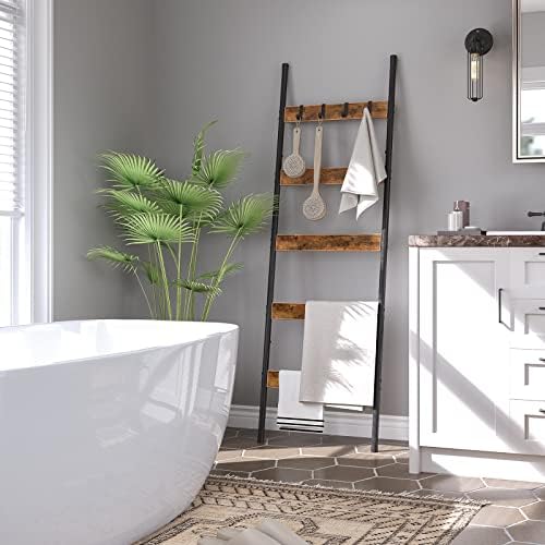 HOOBRO Blanket Ladder and Towel Rack for Bathroom, Drying and Display Rack with Shelf, Towel Bar with Hanging Rod, BF52CJ01-BF11LB01