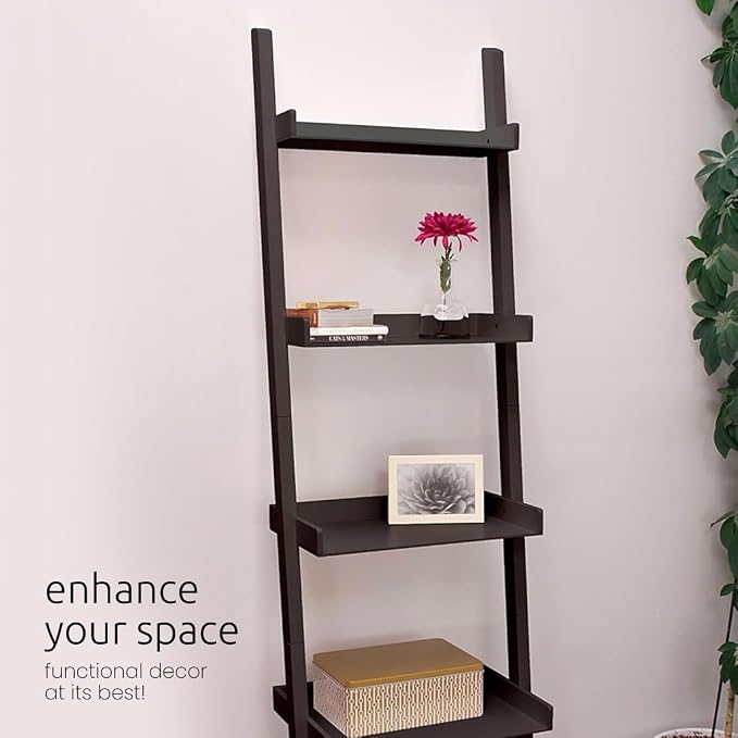 Kiera Grace Providence Hadfield 5 Tier Ladder Shelf, Leaning Bookshelf Storage Rack for Home, Office, 18" x 67", Medium Grey