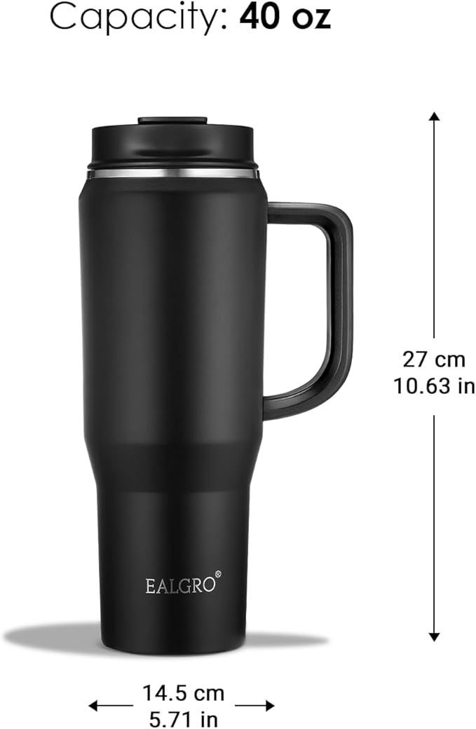 EALGRO 40 oz Tumbler with Handle, Insulated Tumblers with Lid and Straw, Large Metal Sports Water Bottle Jug, Thermal Stainless Steel Travel Coffee Mug Cup, Blue