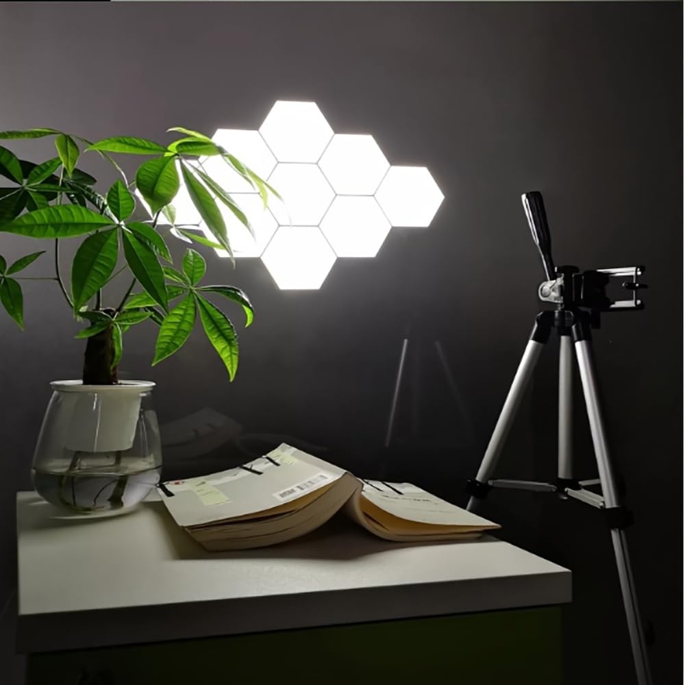 YXQUA Hexagon Lights, Minimalist White Touch Night Light, Center Touch-Sensitive Wall Panels, Hex Light with USB-Power for Autism, Game Room Decor, Party (6)