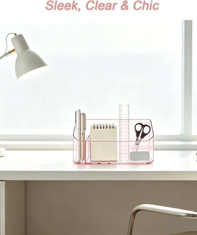 Makeup Tray Holder Organizer Cosmetic Display Case Tabletop Desktop Vanity Countertop Bathroom Wall Cabinet Medicine Storage Box 9 Dividers 2 Removable Women Ladies Girls Gifts Crystal Pink 1 PACK
