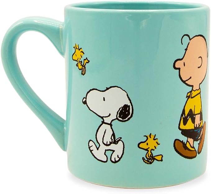 Silver Buffalo Peanuts Group Walk Featuring Charlie Brown, Snoopy, Woodstock, Linus, Sally, and Lucy Ceramic Mug, 14 Ounces
