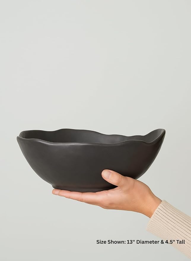 Serene Spaces Living Organic Wavy Rim Ceramic Bowl, Handcrafted Centerpiece for Table, Shelf or Kitchen, Home Décor Bowl, Minimalist Gift for Housewarming or Wedding, 13" Diameter & 4.5" Tall