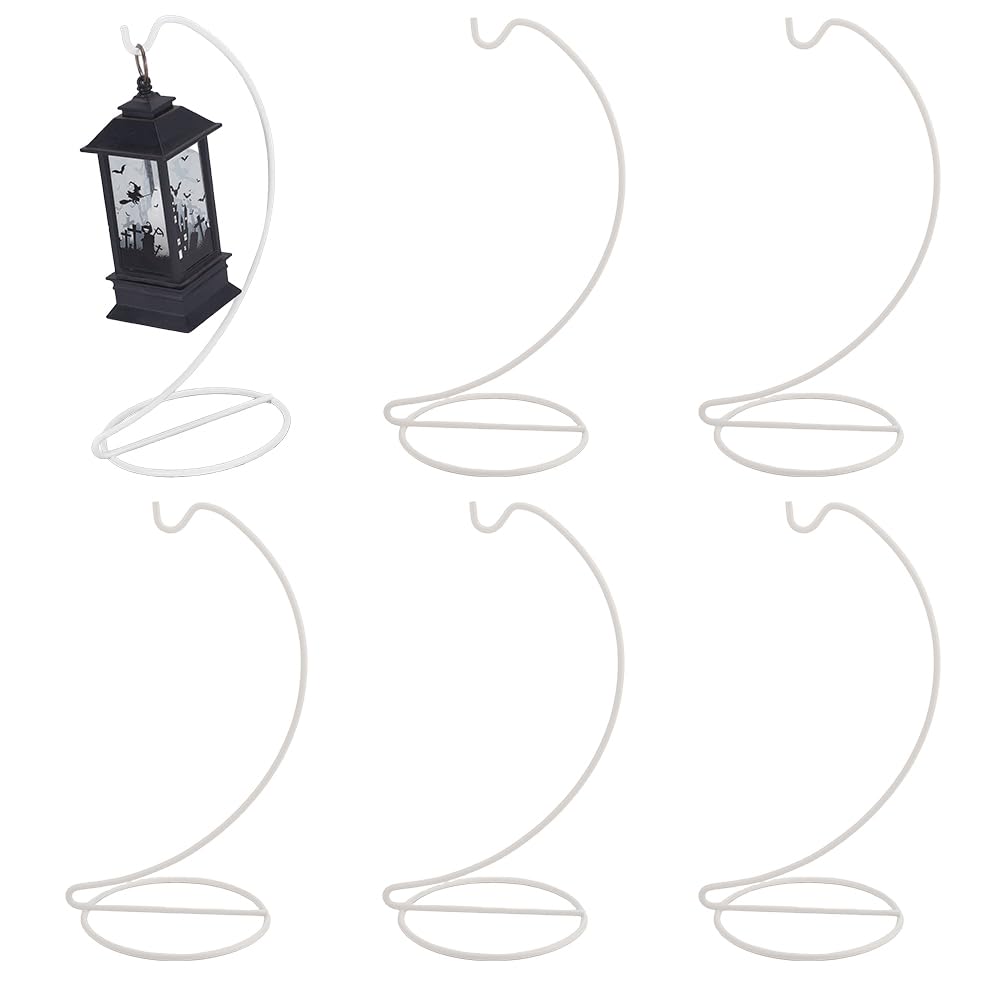 DELORIGIN 6pcs Ornament Display Stand Hanger Holder Glass Globe Iron Wire Stand Hanging Hook Rack for Christmas Lanterns Hanging Air Plant Terrarium Witch Ball Decor DIY Art Craft Display(White)