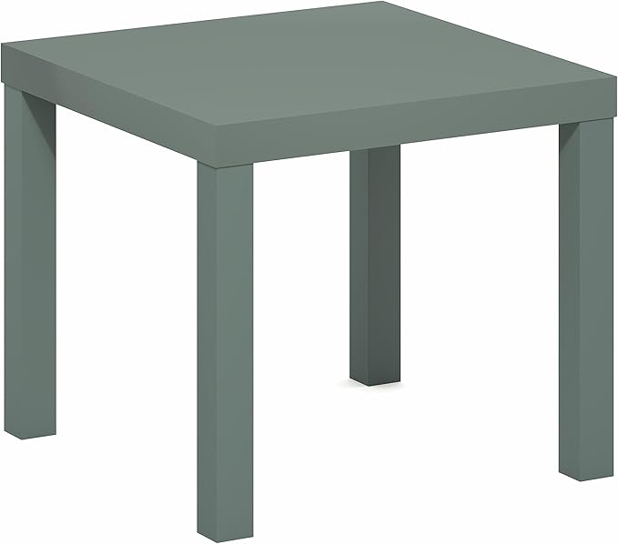 Furinno Classic Toolless Assembly Square Side Table, Green End Table with 1.8 Thick Tabletop, Night Stand, Bedside Table, for Living Room, Bedroom, Light Sage