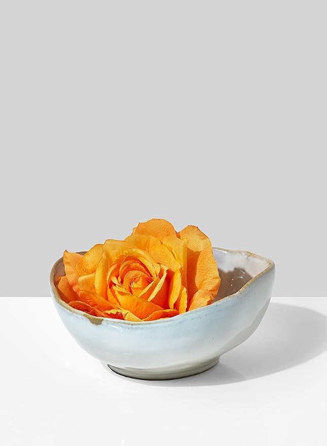 Serene Spaces Living Large Free-Form Edge Glazed Ceramic Bowl, Centerpiece for Vintage Weddings, Events, Measures 6" Long, 5.5" Wide, 2.75" Tall, Pack of 4