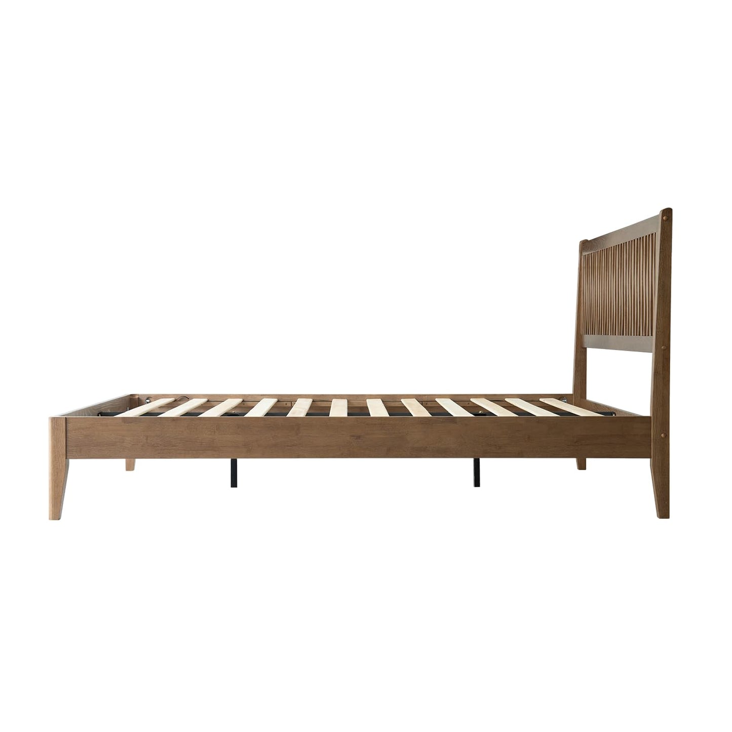 King Size Bed Frame, Solid Wood Platform Bed with Headboard & Footboard, 12 Sturdy Slatted Structure, Central Metal Legs, Easy Assembly, Noise & Anti-Slip, No Box Spring Needed, Barnwood Finish OLK-30