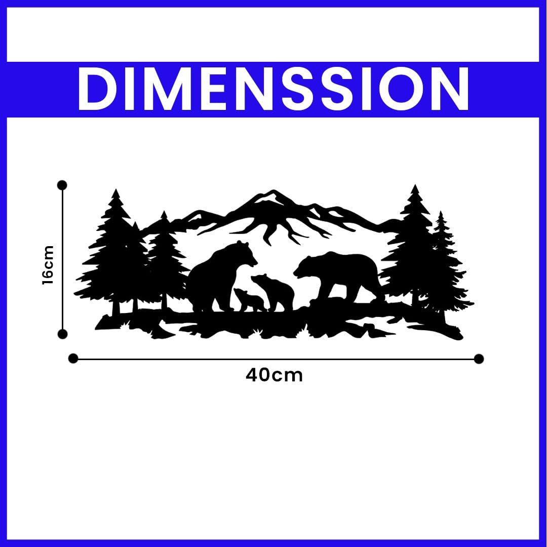 METALPLEX Mountain Bear Family Metal Wall Art – Fade-Resistant & Rust-Free Aluminum Composite Nature Wall Decor for Living Room – Bedroom & Cabin Aesthetic, Easy to Hang – Black, 40"x 16"
