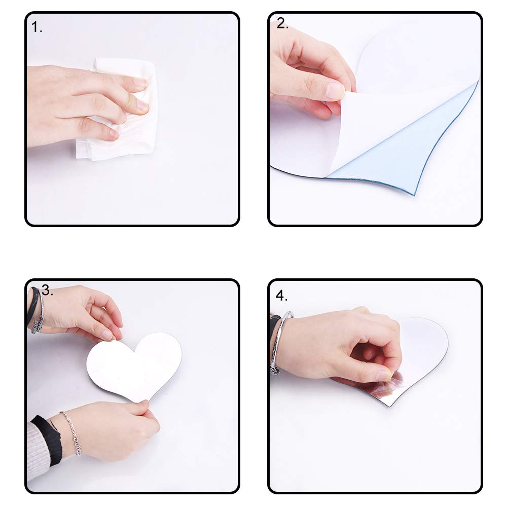 CCINEE 11 pcs Heart Shape Mirror Wall Sticker 3D Art Wall Decal Removable Mirror Wall Sticker for St. Valentine's Day Home Decoration