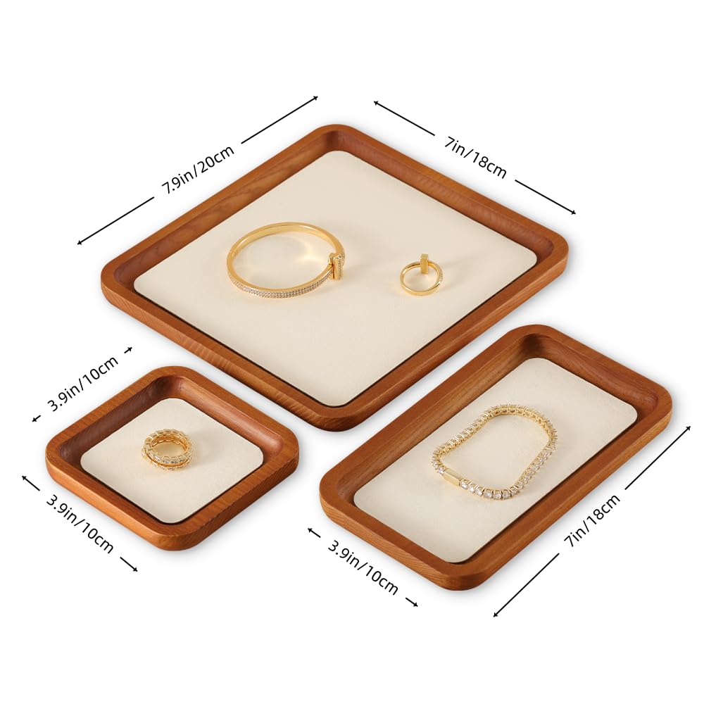 YUQIN Wooden Jewelry Display Tray Rounded Rectangle Ring Showcase Stackable Elegant Bracelet Watch Jewelry Organizer for Personal Use and Commerce (Gray, Large-W 7'' x H 0.6'' x L 7.9'')