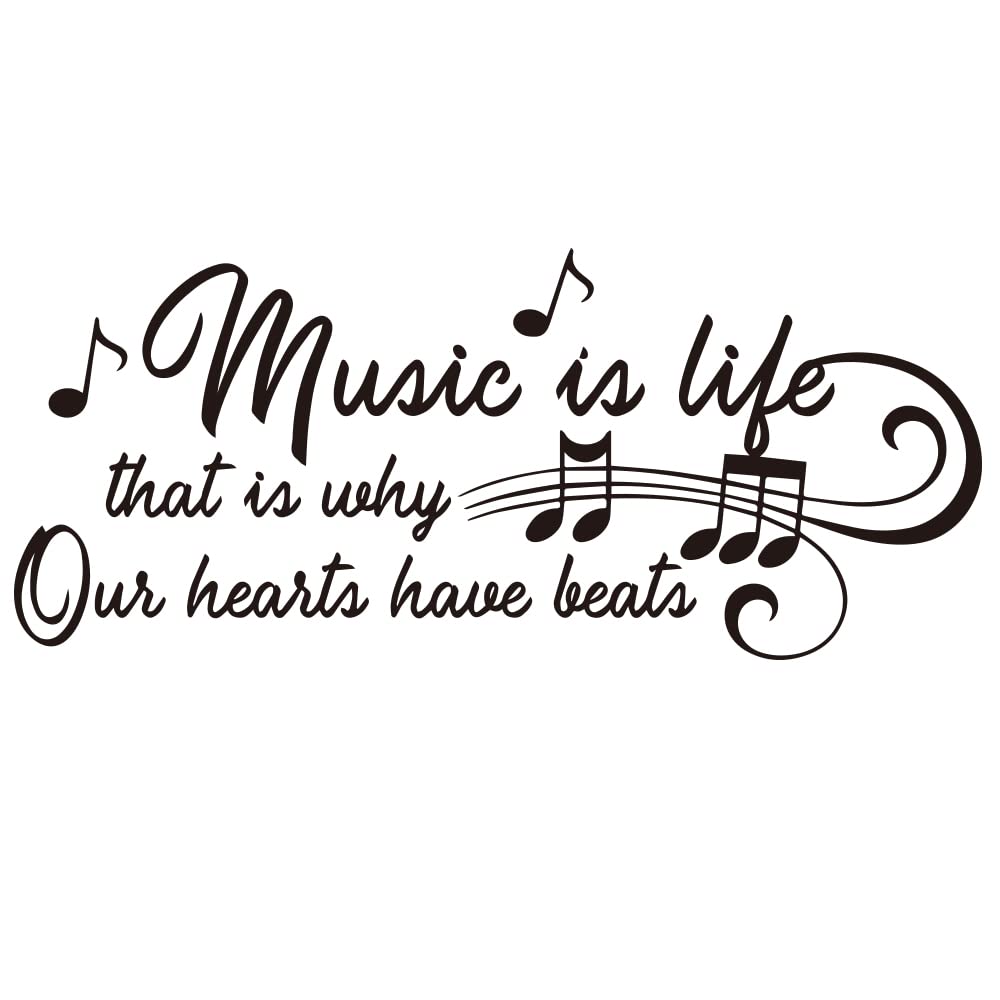 Music is Life that is why Our Hearts Have Beats Notes Music Score Instrument - Carved Black Vinyl Wall Decal Art Letters Quotes Home Decor Wall Letters Without Transparent Edge Not Printed Sticker