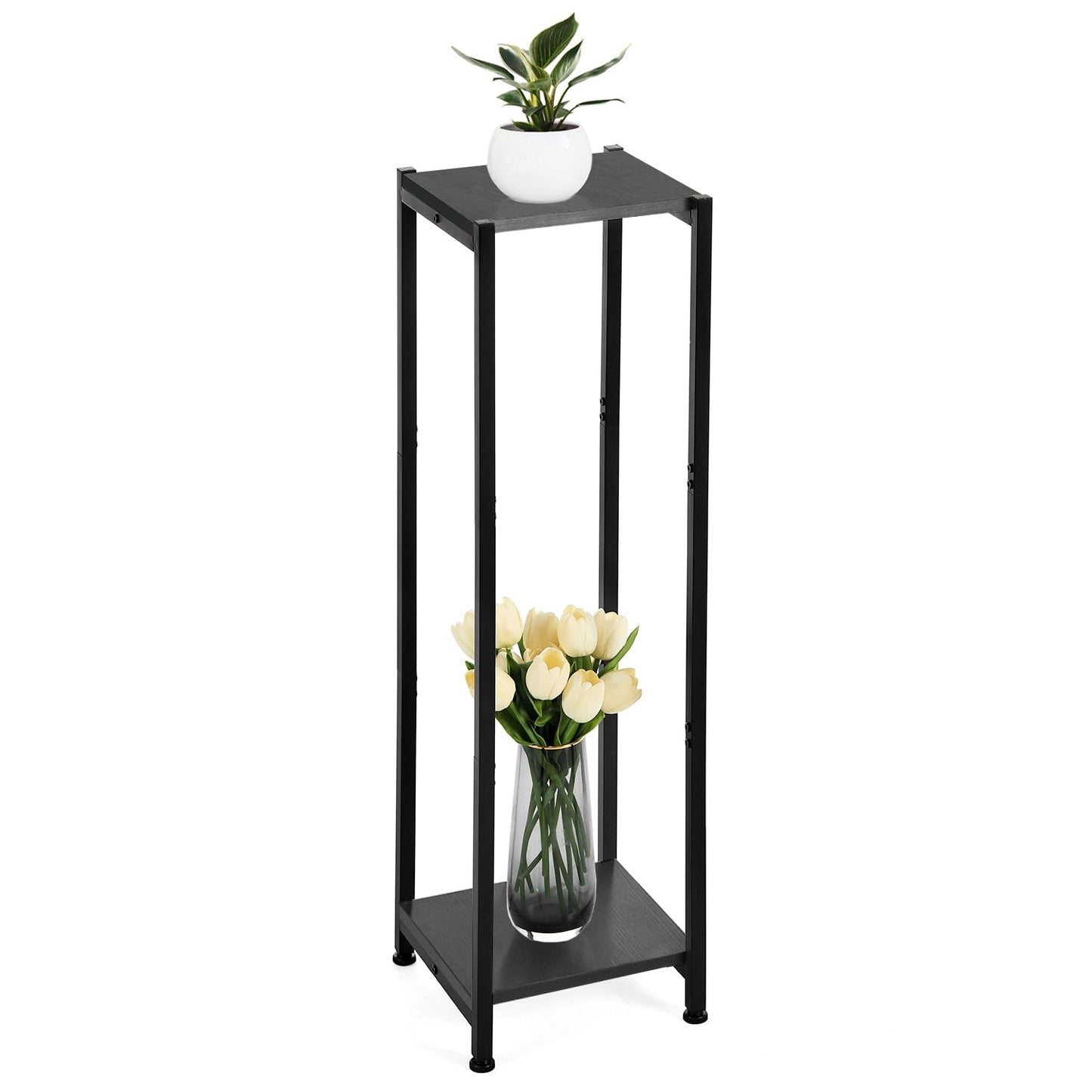Dipion Extra Tall Plant Stand Indoor,40 Inch Plant Stands,2 Tier Metal Plant Stand with Heavy Duty Wood,Black