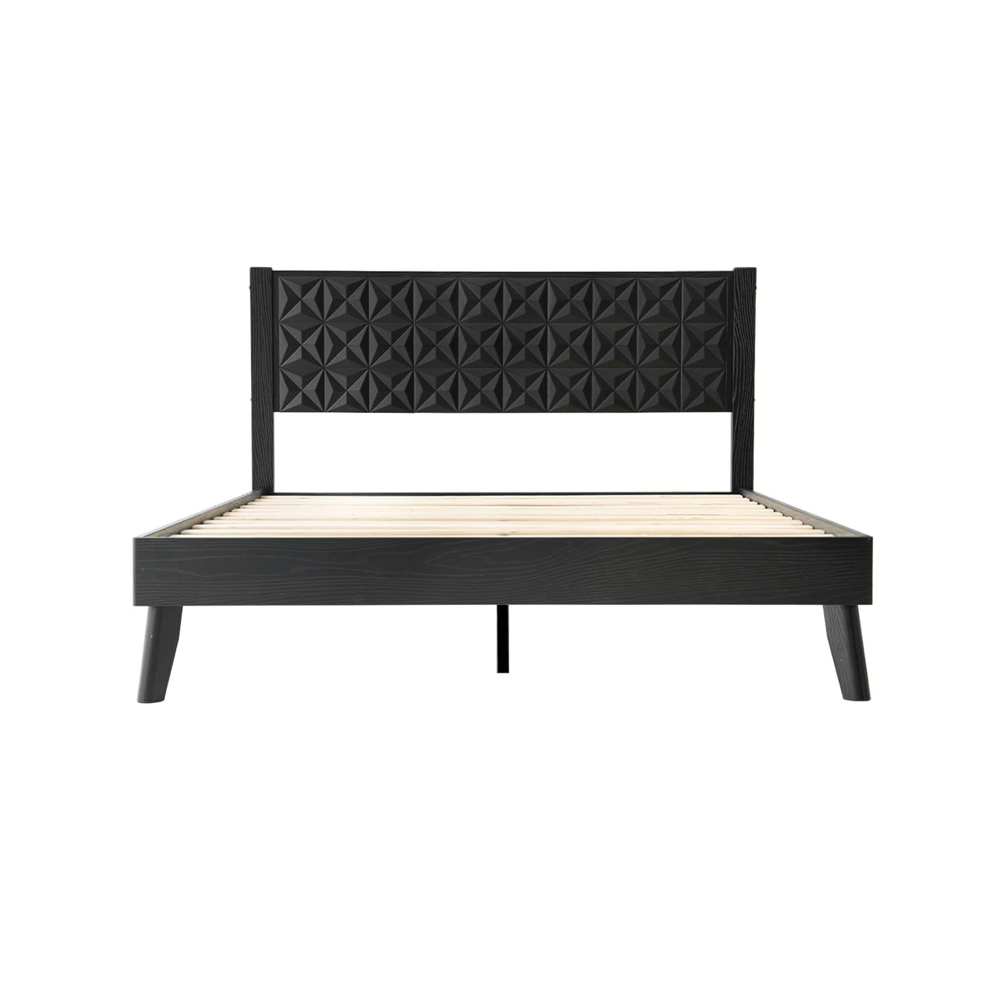 King Size Platform Bed Frame with Solid Wood Headboard & Footboard, 12 Sturdy Slatted Base with Central Metal Legs, Noise-Free & Slip-Free, Easy Assembly, No Box Spring Needed, Ebony Oak Finish UPK-35