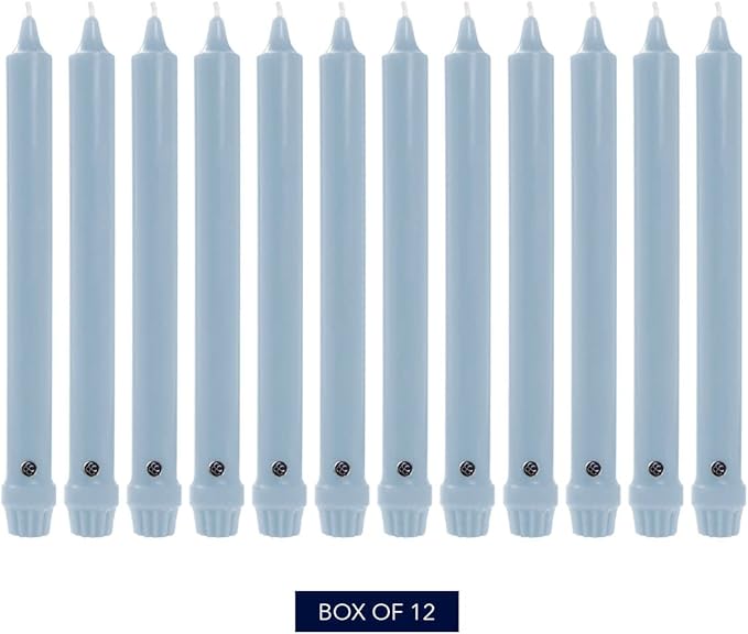 Colonial Candle Unscented Taper Candle, Classic Collection, Coastal Blue, 8 in, Pack of 12 - Up to 6 Hours Burn