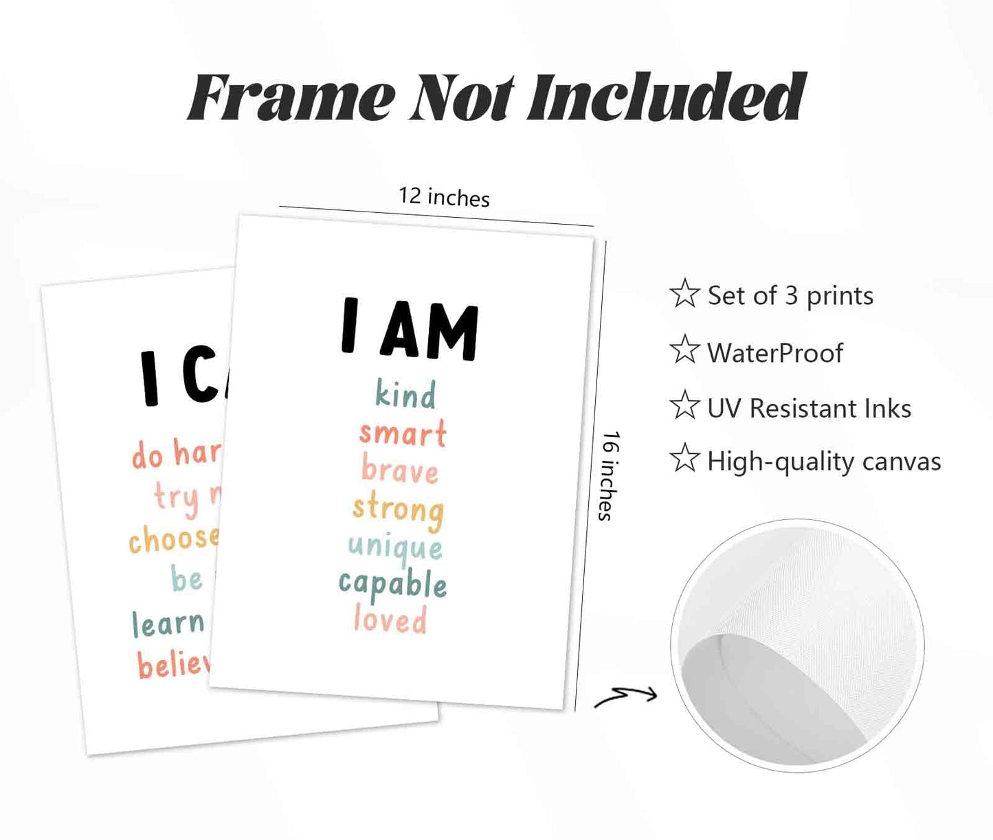 Kids Affirmation Wall Art Positive Canvas Wall Decor Inspirational Quotes Wall Art Motivational Words Pictures Daily Affirmations Poster Nursery Prints for Playroom Children Room 12x16x3 Inch Unframed