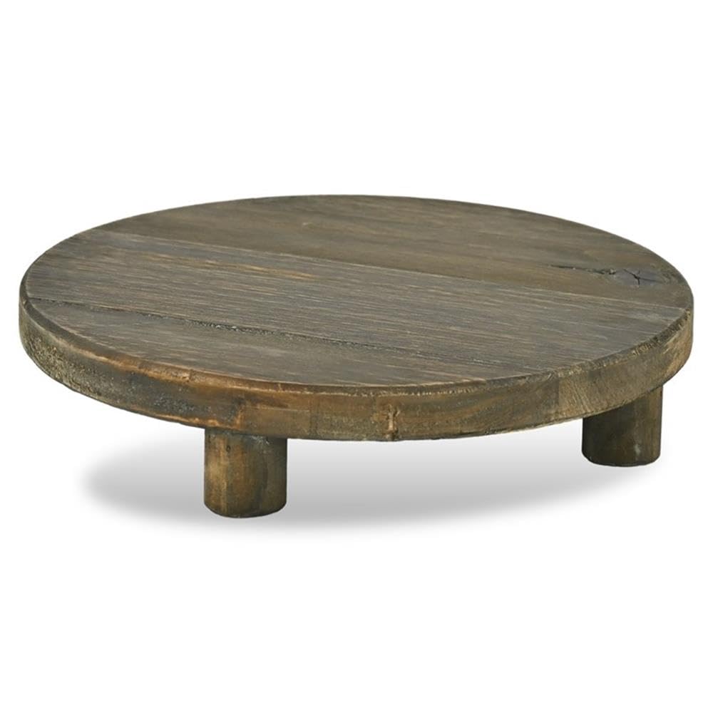 Pemberly Row 11.75" Round Wood Accent Stand, Dark Brown Finish, Handcrafted with 3-Leg Design, Rustic Style Tabletop Display Shelf for Plants, Candles, or Decor in Living Room or Office
