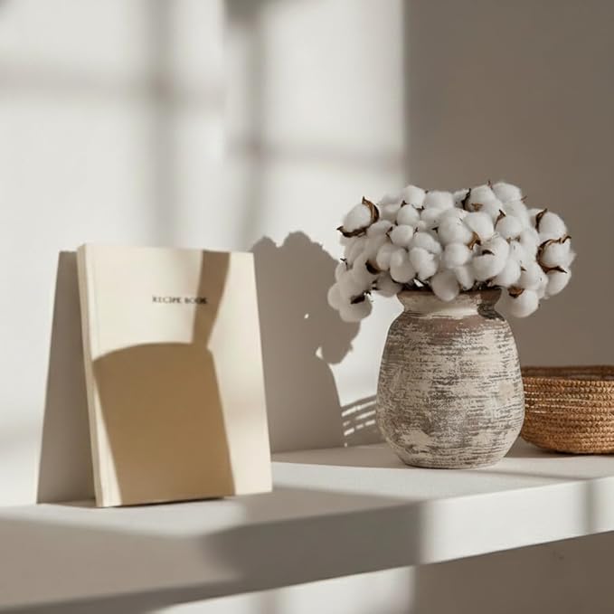 SIDUCAL Ceramic Rustic Vase, Whitewashed Terra Cotta Vase, Distressed Farmhouse Décor, Pottery Decorative Flower for Home Decor, Table, Living Room Decor, Shelf, Mantel, 7.3 Inch, Fired Terra Clay