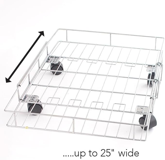 MSR Imports Expandable Rolling Metal Storage Basket-Home and Kitchen Storage Solution,Silver
