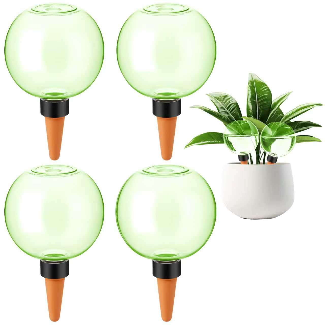 GLOBNGIAO 4 Pcs Self Watering Globes Plastic Automatic Watering Planter for Indoor Plants 17.5 oz drip Irrigation Watering Bulbs with Slow Release Control (Green)