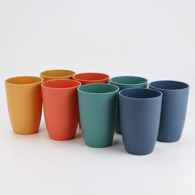 Homienly Plastic Cups Alternative, Unbreakable 20 OZ Wheat Straw Cups-Set of 8, Reusable Lightweight Drinking Glasses for Water, Juice, Dishwasher Safe Cups Sets for Kitchen, Outdoor, RV(Multi)