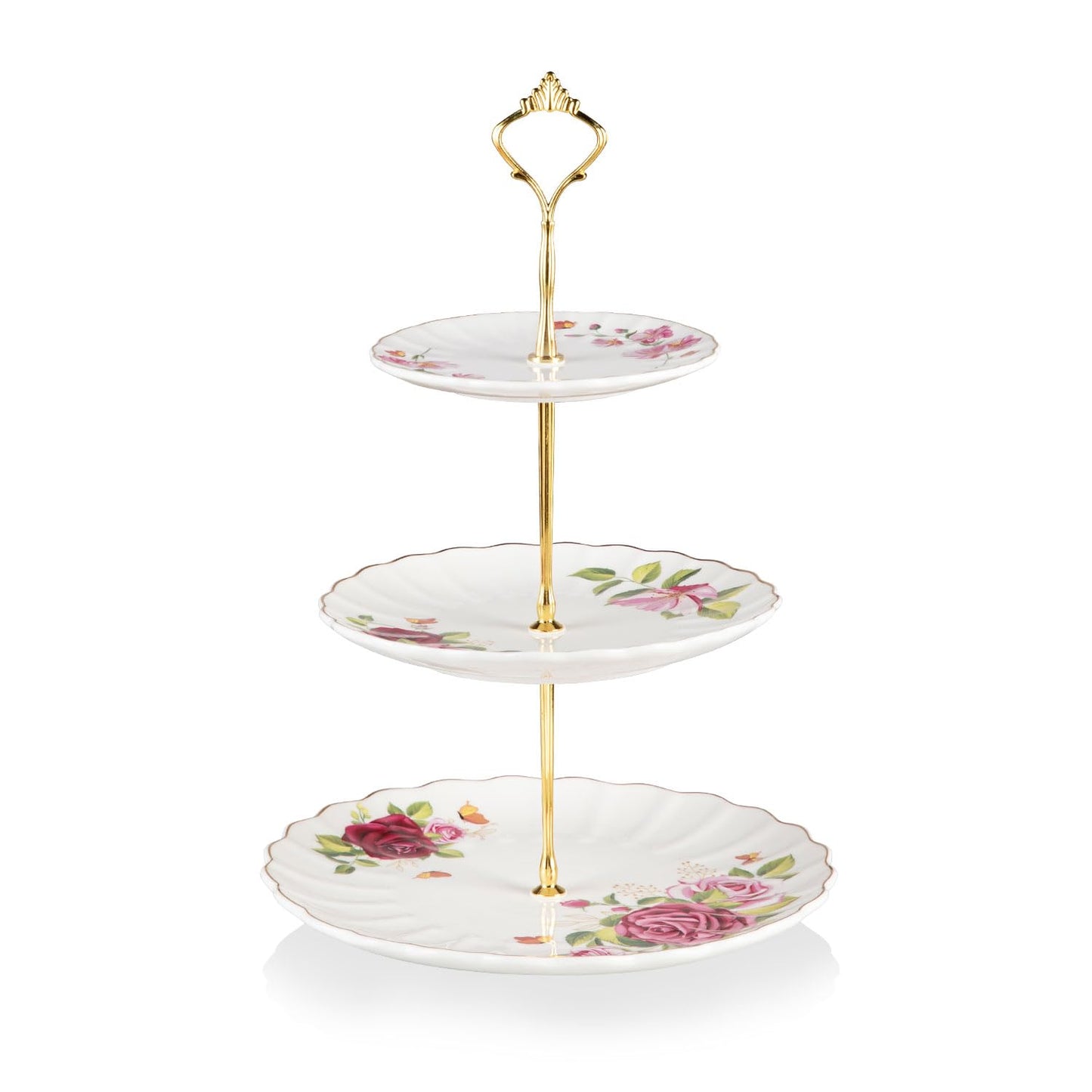 Sweejar 3 Tier Ceramic Cake Stand Wedding, Dessert Cupcake Stand for Tea Party Serving Platter (Fresh Flower)
