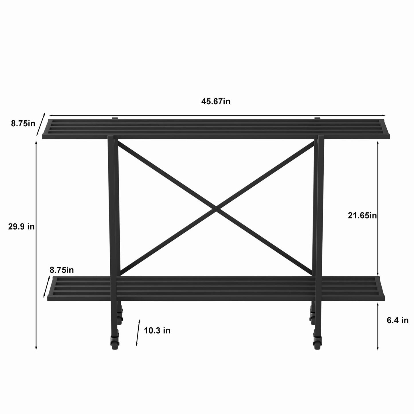 Zhongma 2 Tier Window Height Metal Sturdy Narrow Plant Stand with Wheels, Plant Stand Indoor and Outdoor, L45.67 x W10.3 x H29.9 inch, 440 LBS Capacity & Heavy Duty Construction.