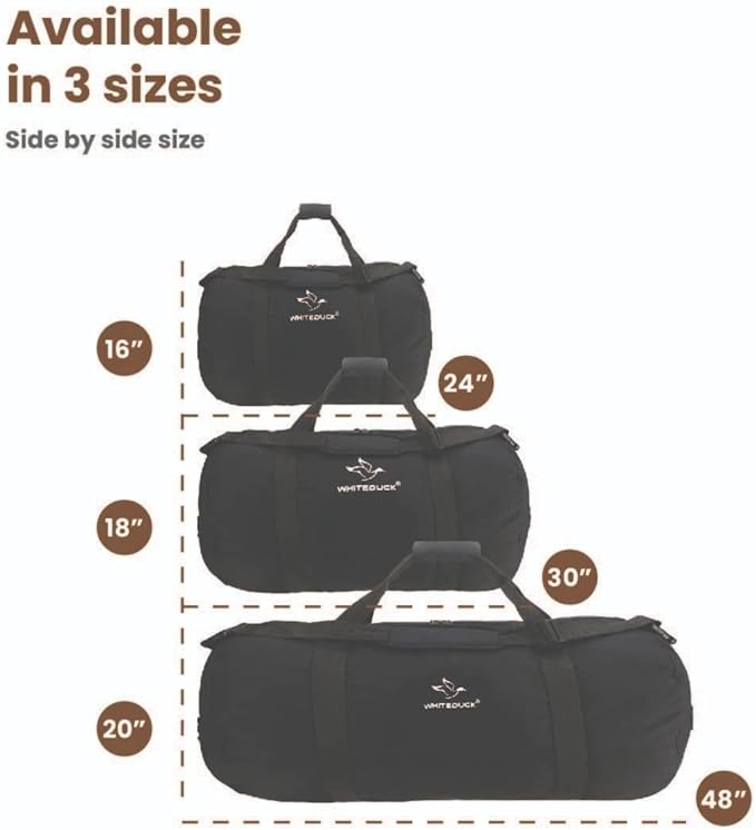 WHITEDUCK Heavy Duty Canvas Duffel Bag for Men and Women - Foldable Military Army Style Duffel Bag, with Full Length Zipper- Outdoors, Travel, Gym & Storage