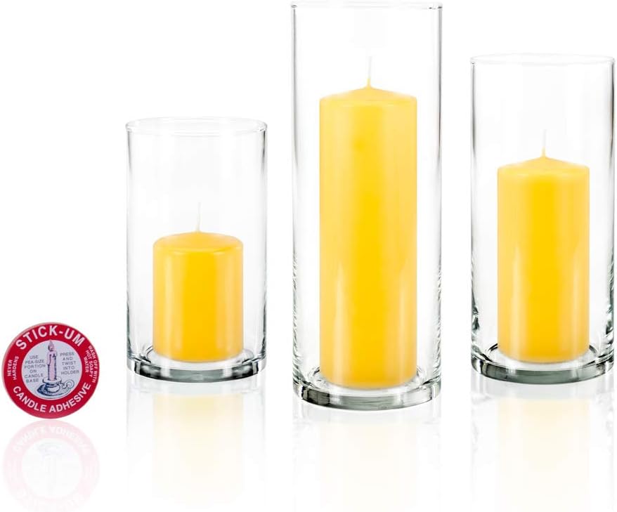 yummi Set of 36 Slim Pillars and Cylinder Vases - Bright Yellow